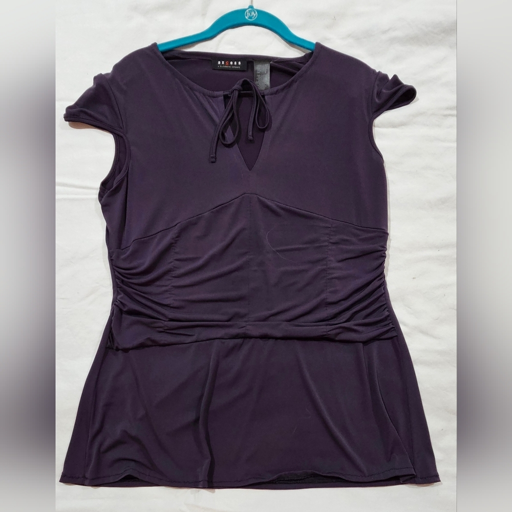Axcess Liz Claiborne Purple Cap Sleeve Ruched Career Blouse Nordstrom Size L
